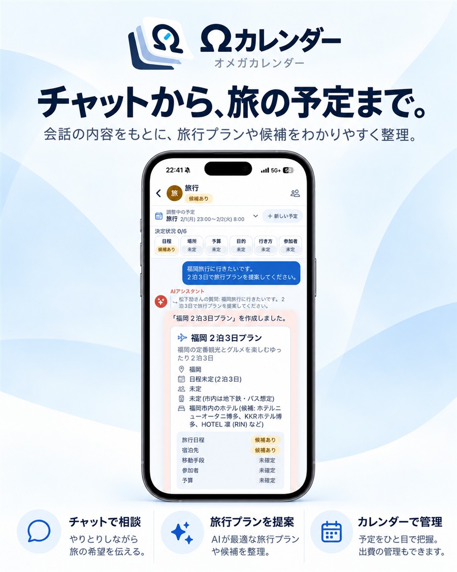 チャットから、旅の予定まで。AIが旅行プランを作った画面